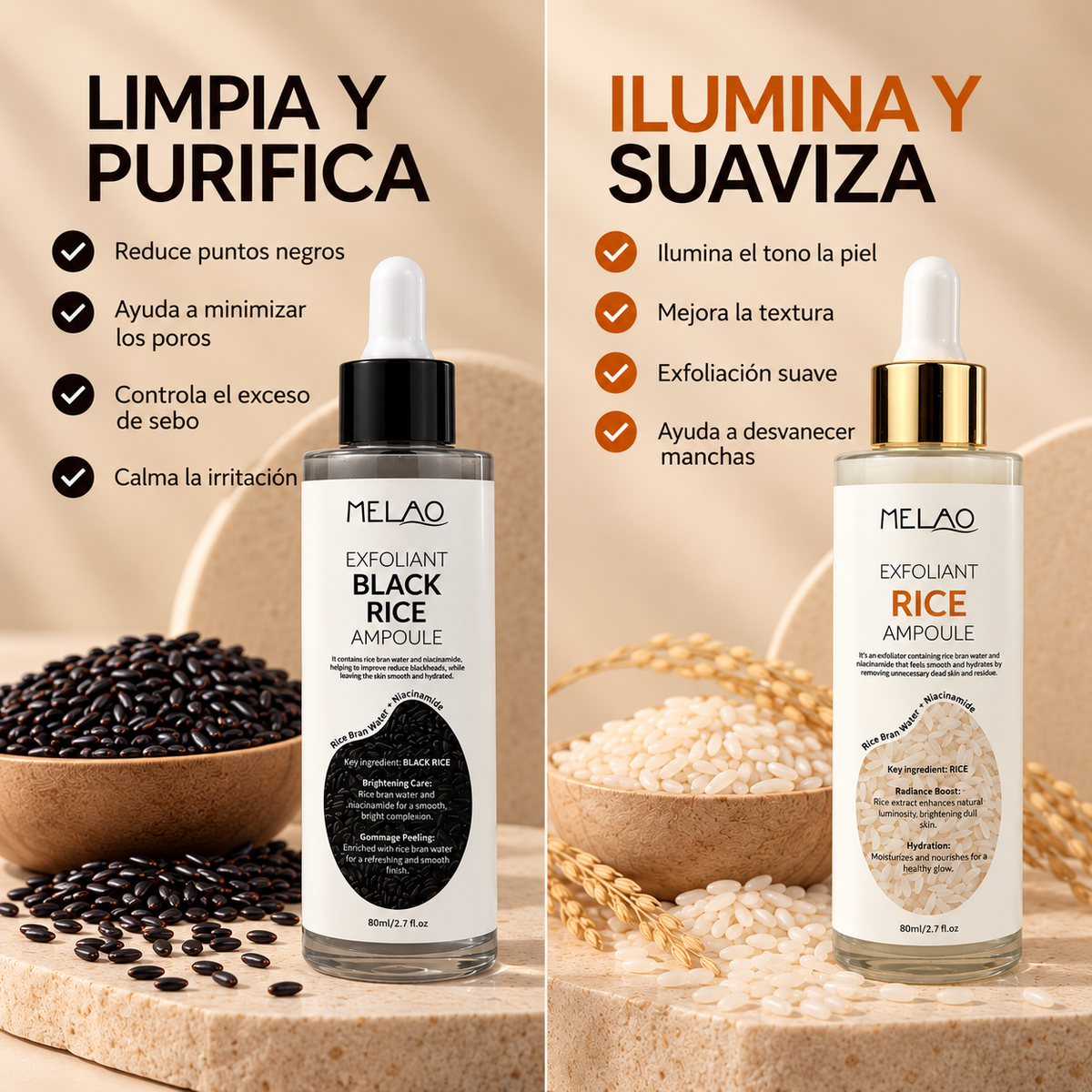 Dúo Exfoliante de Arroz Melao Rice + Black Rice