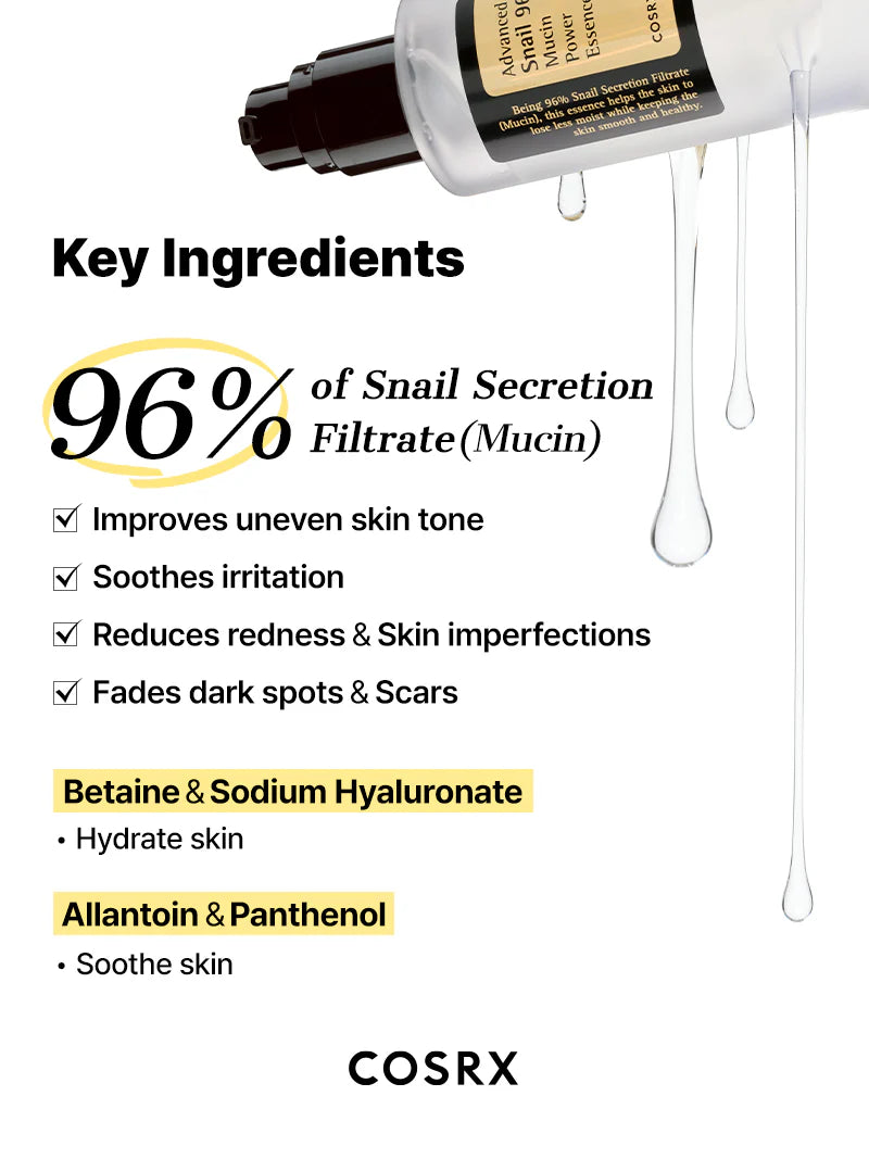 COSRX – Advanced Snail 96 Mucin Power Essence — Hidratación profunda y reparación visible