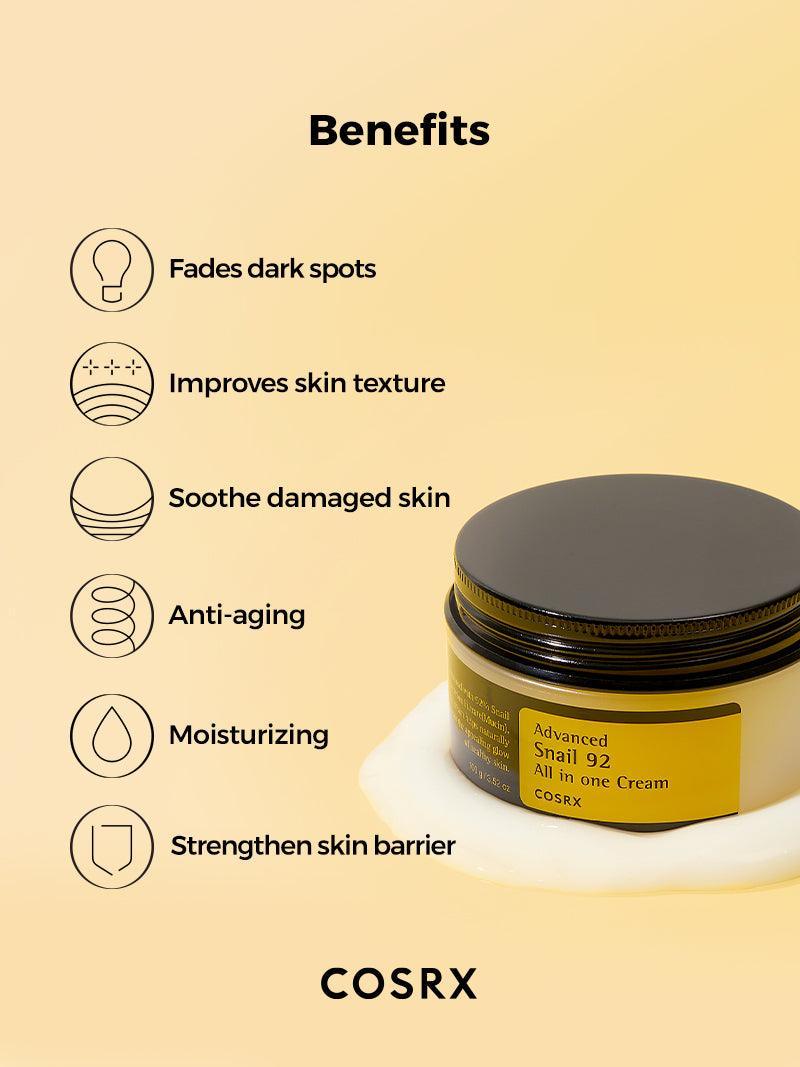 COSRX – Advanced Snail 92 All In One Cream — Hidratación intensa que repara la barrera